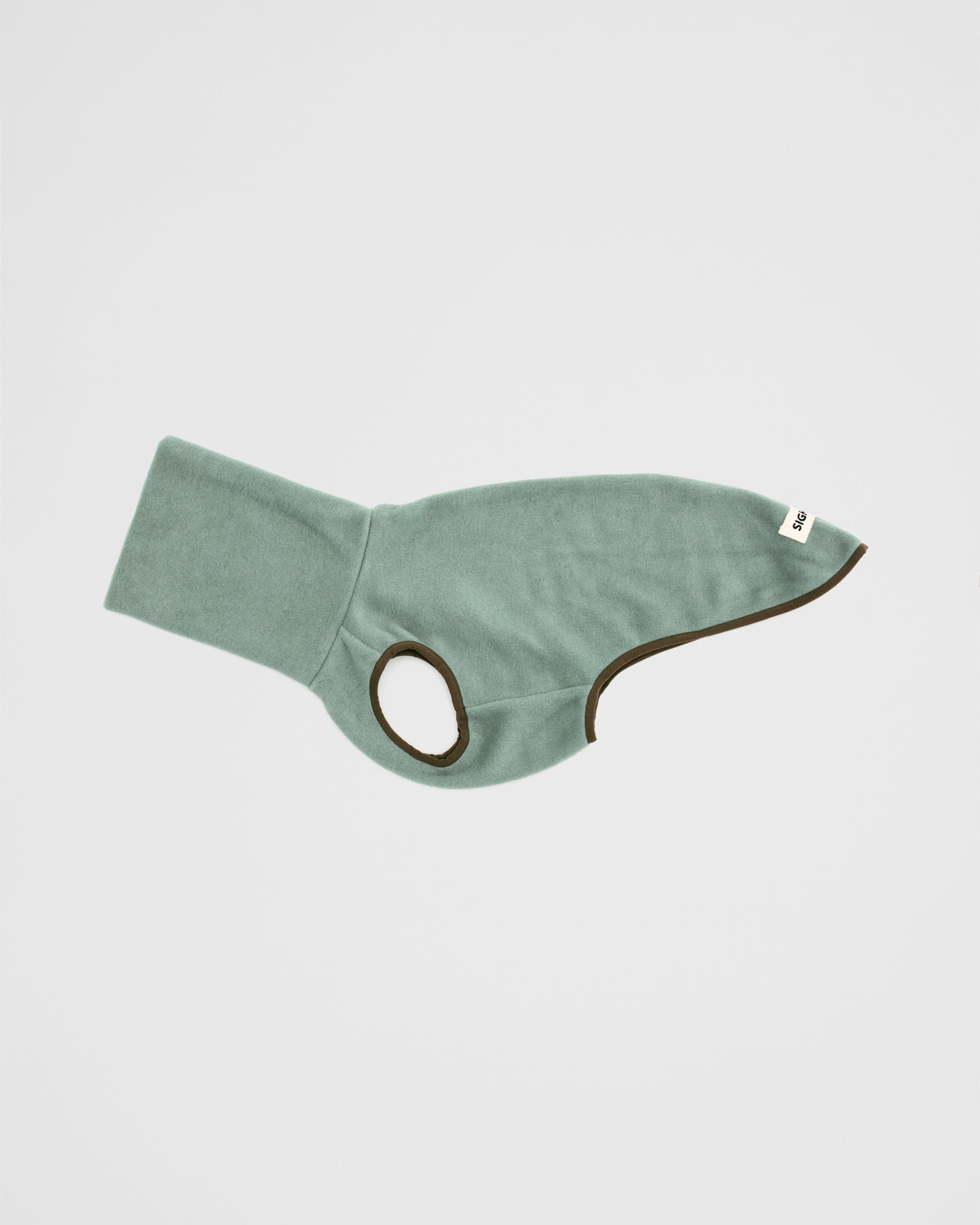 Sage dog fleece with brown trim 